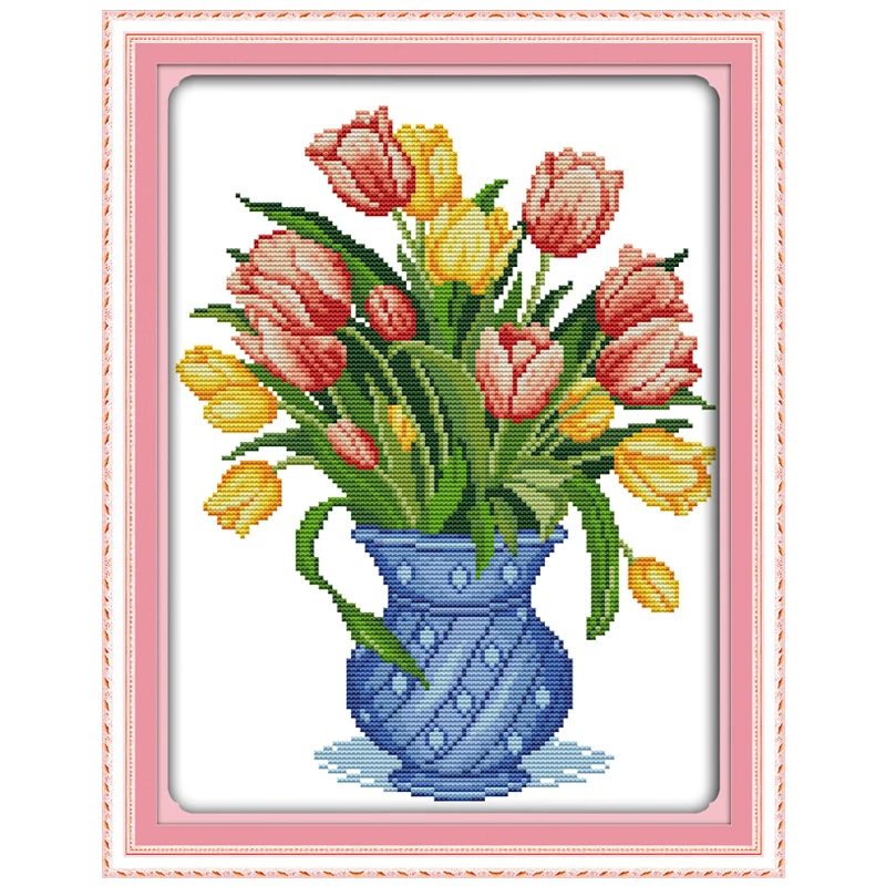 Tulip vase (2) Patterns Counted Cross Stitch 11CT 14CT Cross Stitch Set