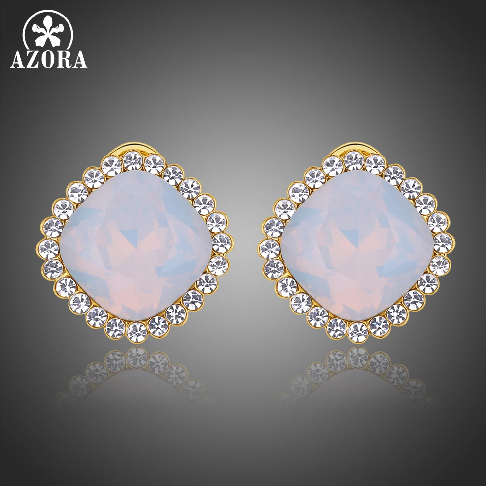 

AZORA Multicolor Moonlight Stone Stud Earrings for Women Teen Girls Clear Austrian Rhinestone Gold Color Jewelry TE0315