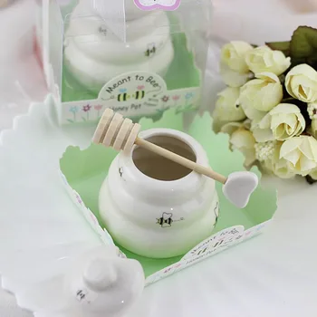 

50pcs "Meant to Bee" Ceramic Honey Pot Salt& Pepper Shaker Baby Shower Favors Birthday Gifts Souvenirs With Box Package ZA1263