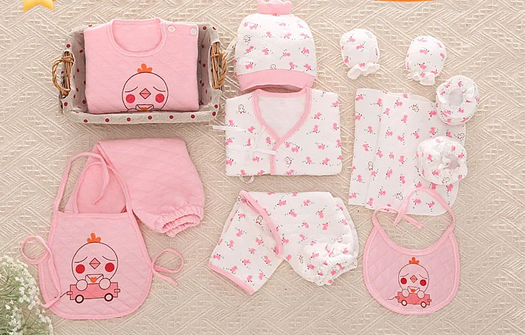 Одежда для маленьких девочек с изображением маленькой курицы; зимняя одежда для маленьких мальчиков; Спортивный костюм; Ropa De Bebe; комплект одежды из хлопка с рисунком для младенцев - Цвет: Розовый