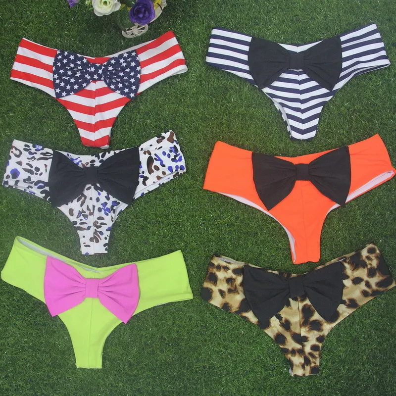 Women Sexy Spandex Bikini Bottoms Underwear Bow Stripe Leopard Print