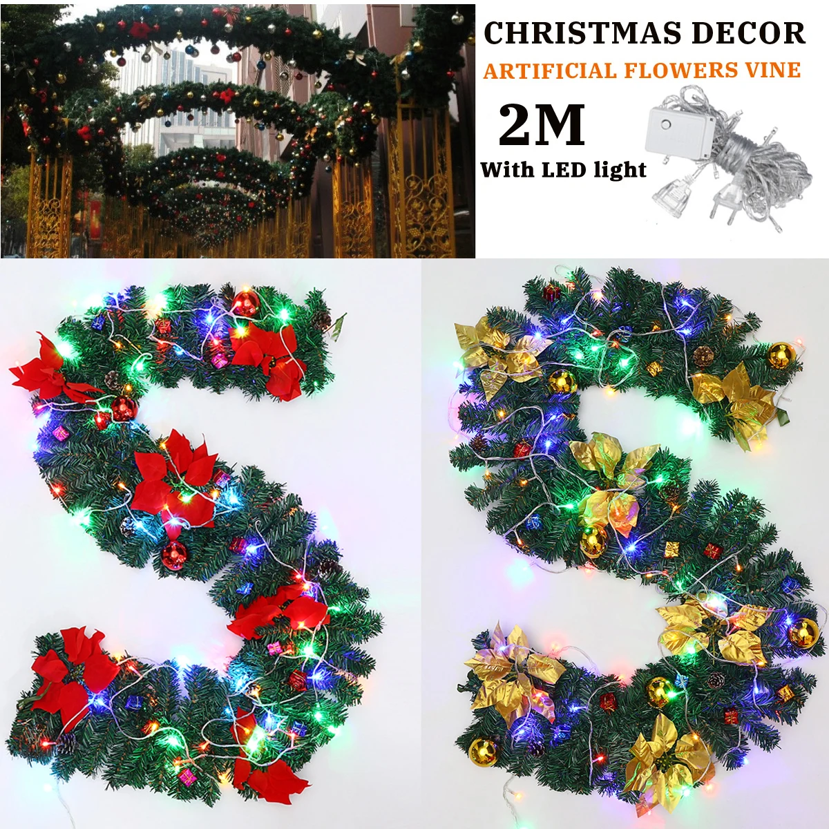 2M Decorated Green Christmas Garland Fairy String Light LED Lighting