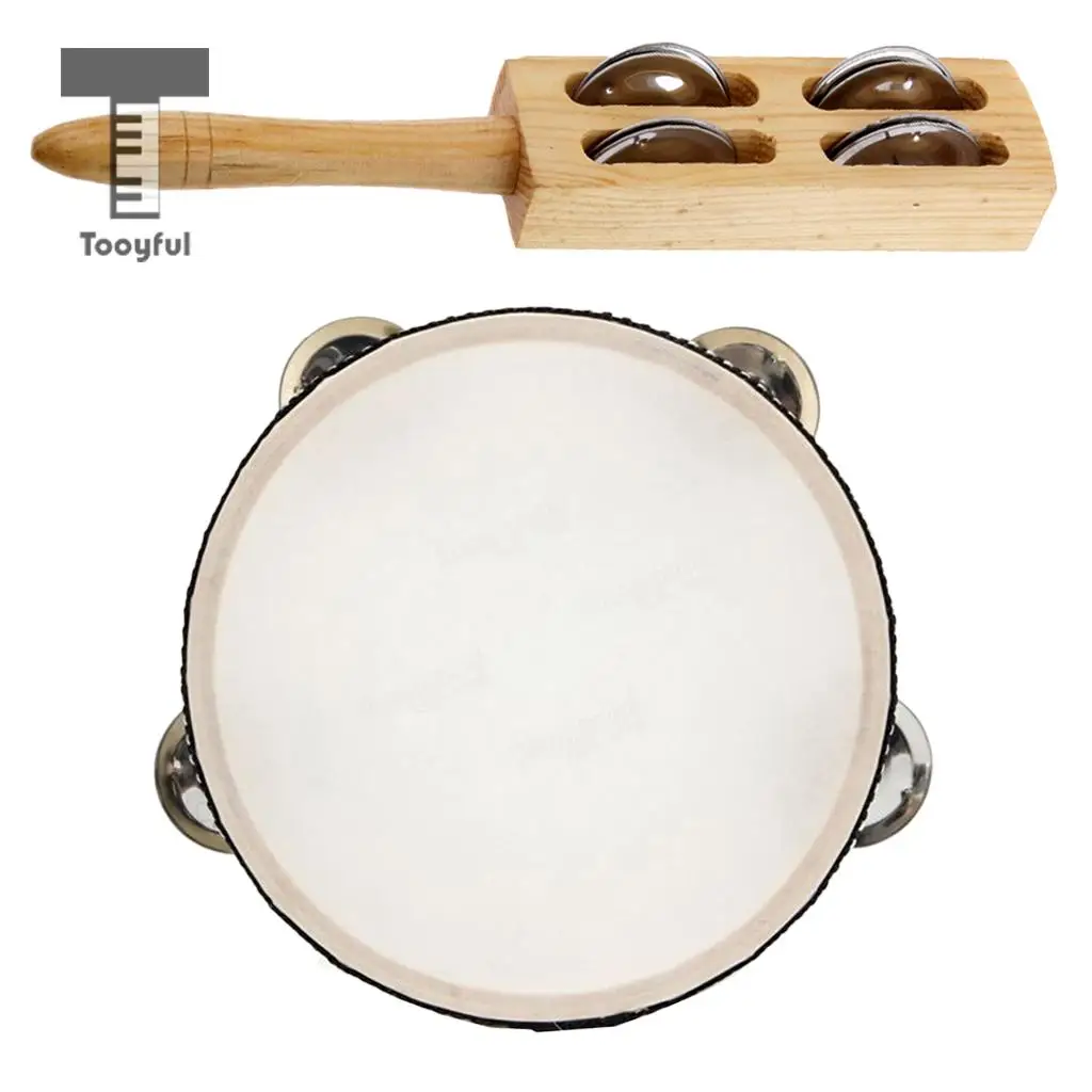 Tooyful 1 Set Handbell Cymbal + Tambourine Hand Percussion Musical Instrument Toys for Kids Baby Toddler Rattle Toys Gift	