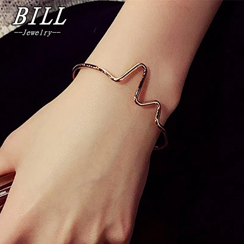 

SL232 Heart Beat Cuff Bangles Bracelets For Women Fashion Jewelry Open End Bijoux ECG Wave pulseras mujer 2018 NEW Arrival