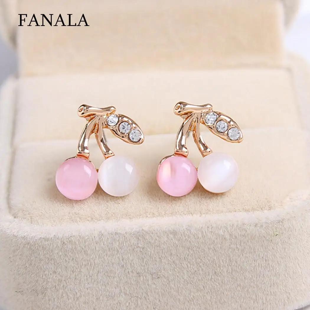 

Earrings Women Elegant Alloy Artificial Opal Cherry Pierced 1Pair