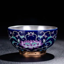 60 мл-150 мл Цзиндэчжэнь 999 Серебряная чайная чашка ручной работы Керамическая Эмаль Цветочный узор чашка чайная церемония посуда для напитков чайная посуда как Декор подарки