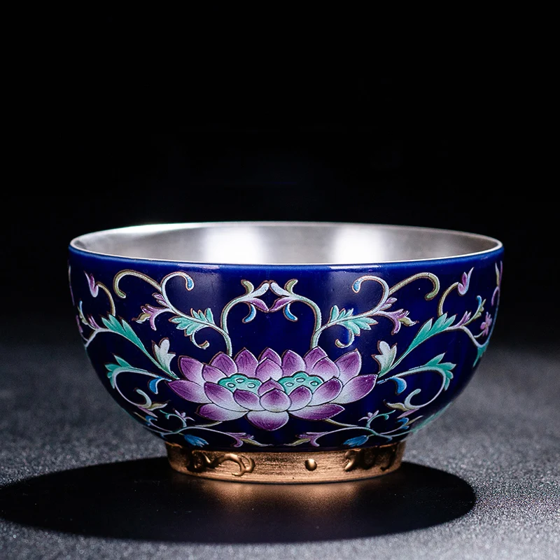 

60ml-150ml Jingdezhen 999 Silver Teacup Handmade Ceramic Enamel Flower Pattern Cup Tea Ceremony Drinkware Teaware As Decor Gifts