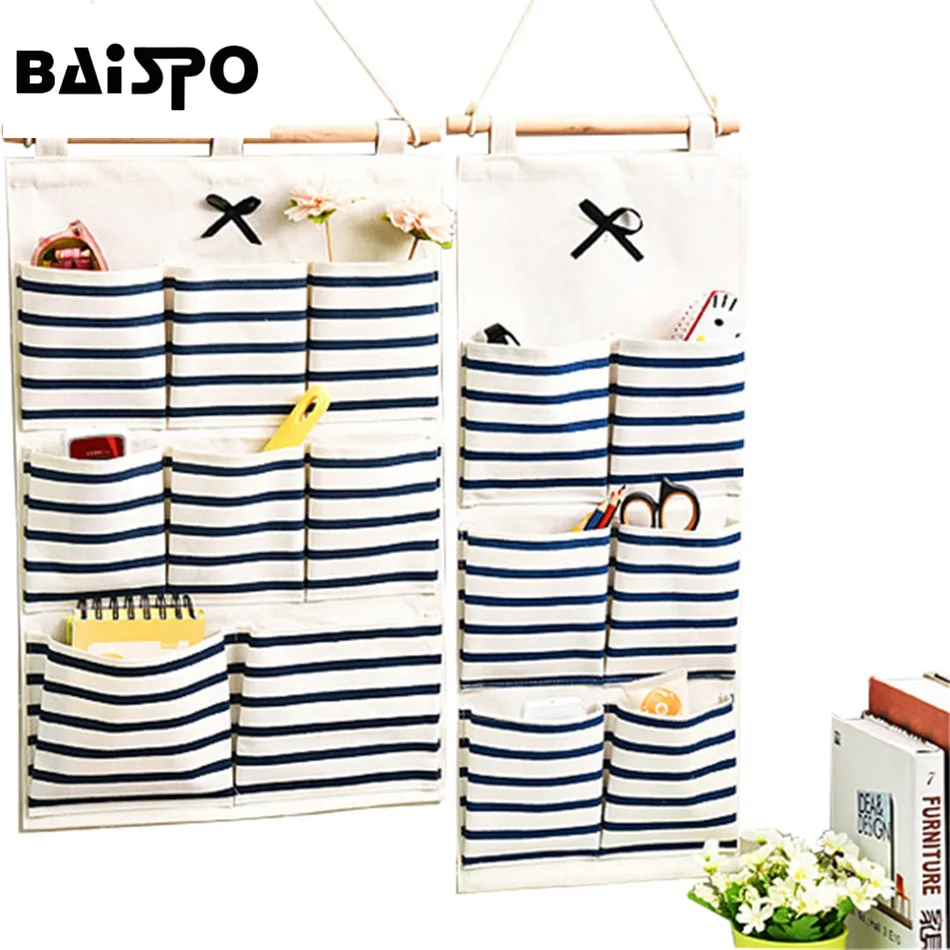 

6 Pocket Sundry Cotton Hanging Organizer Bag Multi-layer Holder Storage Bag Home Decoration Makeup Rack Linen Jewelry bag