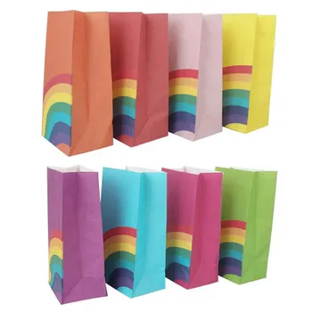 

40pcs Mixcolor Rainbow Design Food Bags Open Top Gift Packing Paper Bag 12x8x22.5cm Gift Bags Wrapping Supplies