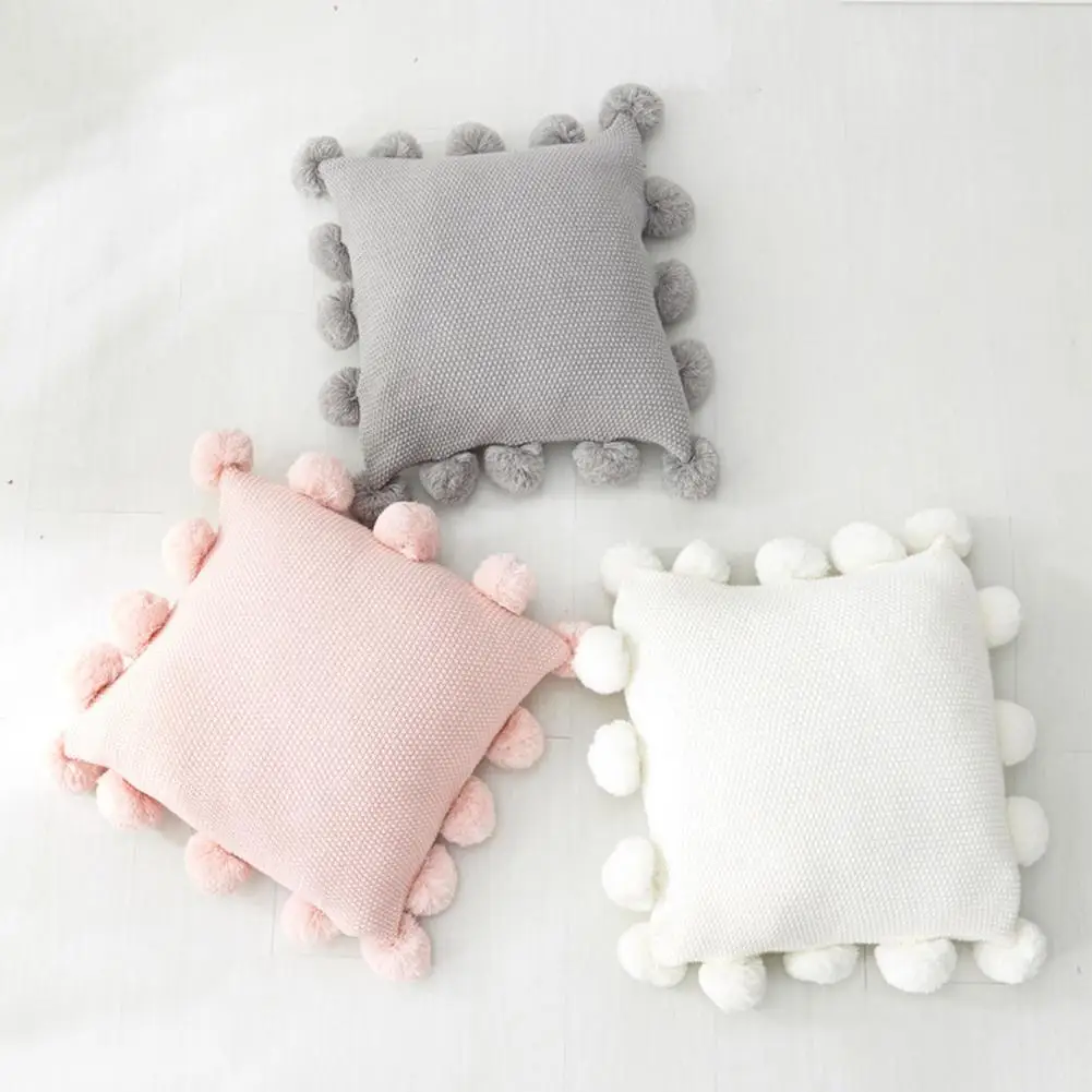 

1Pc 50x50cm Soft Knitted Pillow Case Fluffy Ball Cushion Cover Sofa Car Bed Decor Pillow Covers