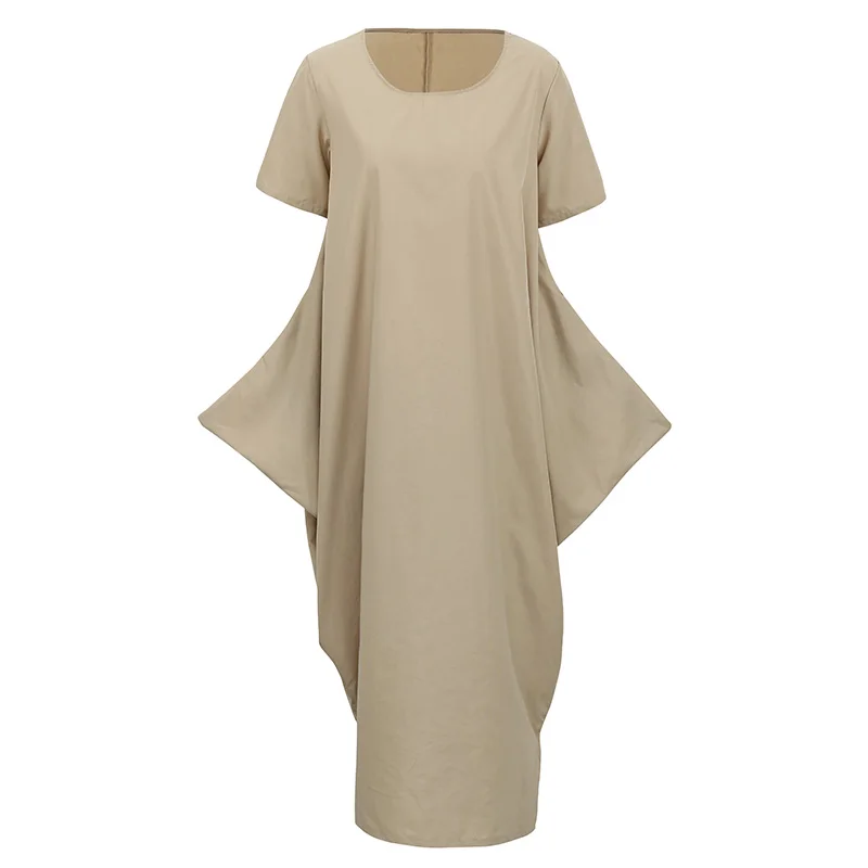 Повседневное свободное Макси платье женское с круглым вырезом и коротким рукавом, с карманом, летнее, 5XL, платья больших размеров, асимметричное, мешковатий безрозмерный