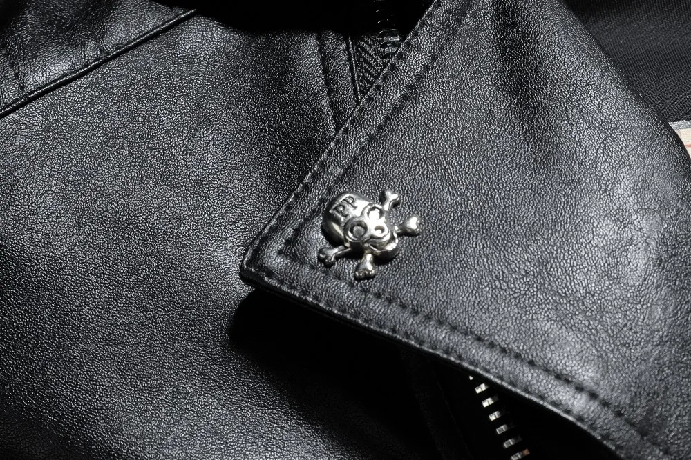 Горячая Распродажа, модная мужская кожаная куртка, Мужская Повседневная качественная брендовая мотоциклетная кожаная куртка с черепом