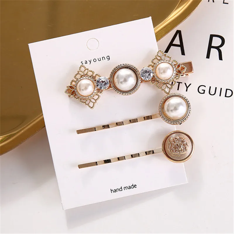 

3Pcs/Set Pearl Hair Clips Metal retro Gird Women Hairpins Barrette Bobby Pins Hairgrip Jewelry Hair Clip For Girls Accessories