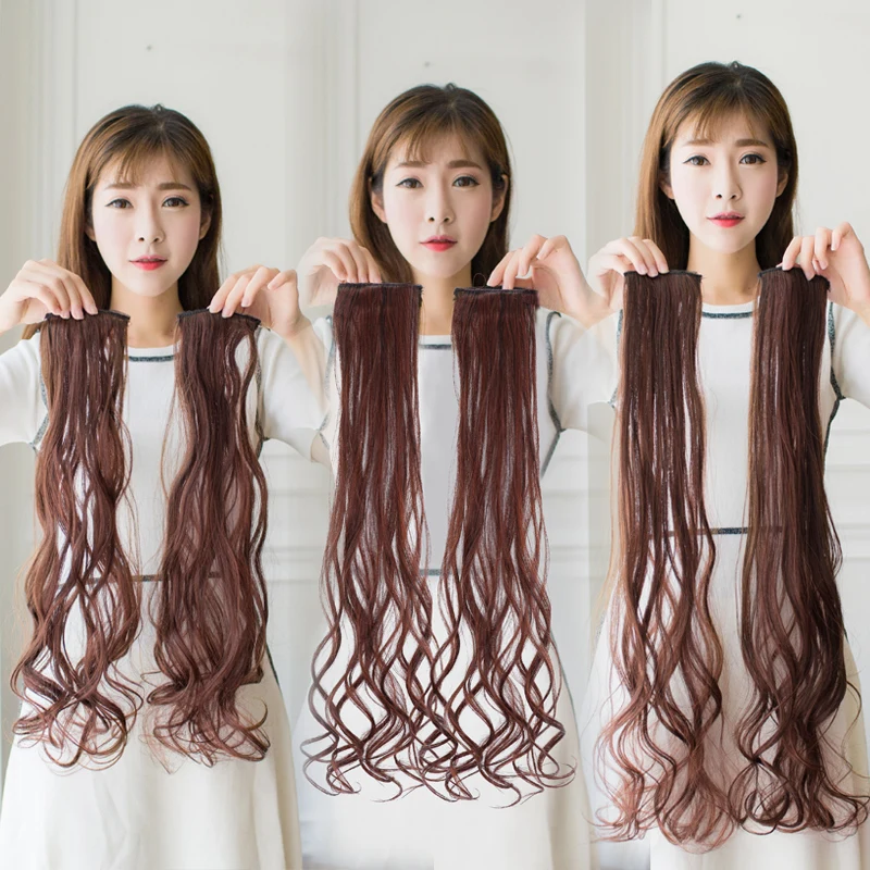 WTB HAIR Heat Resistant Synthetic 3 Sizes 2 Clip Long Curly Hair Extensions One Piece for Women Hair Extensions