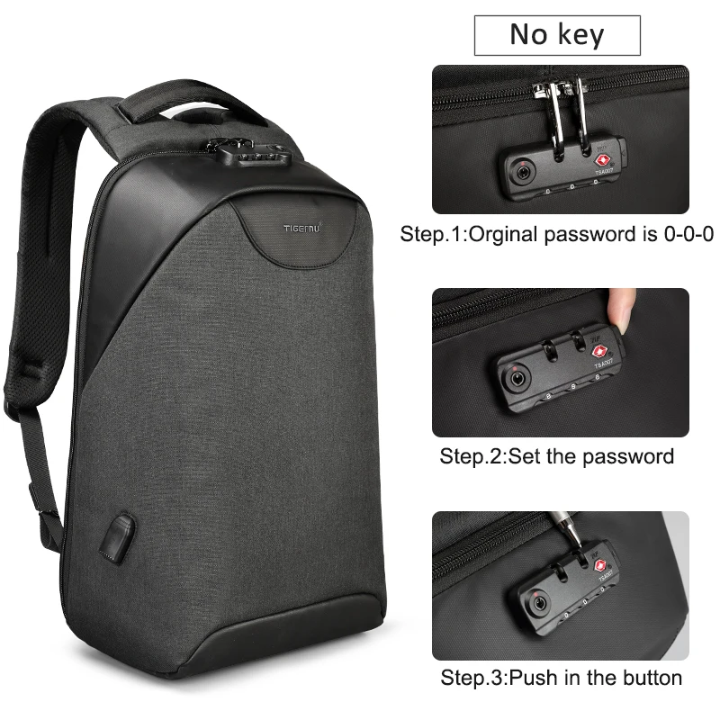 

No Key Anti theft TSA Lock Fashion Men Backpacks 15.6inch USB Charging Laptop Male Mochila 18L College School Backpack for Boys