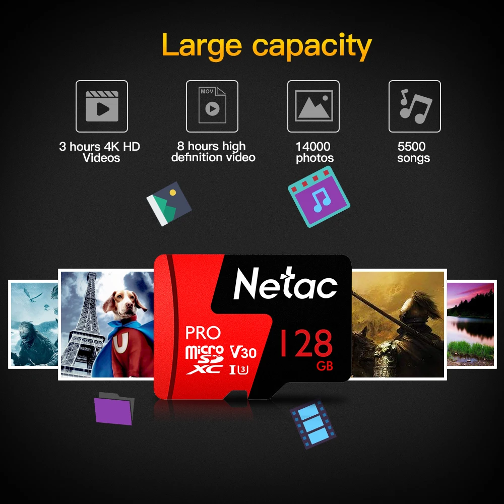 Netac P500 Pro 64 ГБ, Micro SD карта, 128GB карты памяти U3 V30 компьютер видеокарты до 100 МБ/с. 256 Гб карта памяти для смартфона Drone