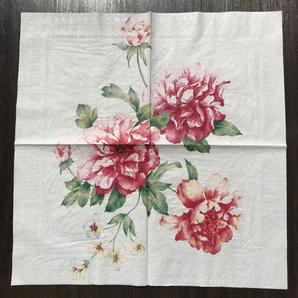 White paper napkins 33x33cm 3 ply vintage peony paper napkins