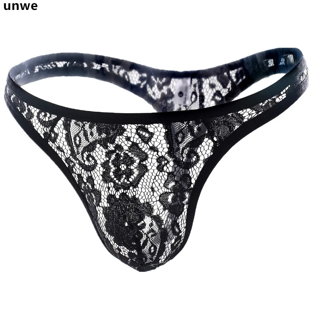 

UNWE Perspective Mens Lace Thong Underwear Men Sexy Thongs Ultra Thin Hollow Jacquard Male Bikini G-string Sexy Tanga