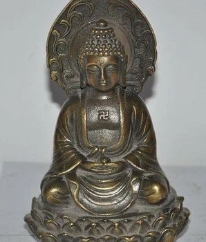 

5" chinese buddha bronze seat lotus sakyamuni Medicine Buddha Tathagata statue