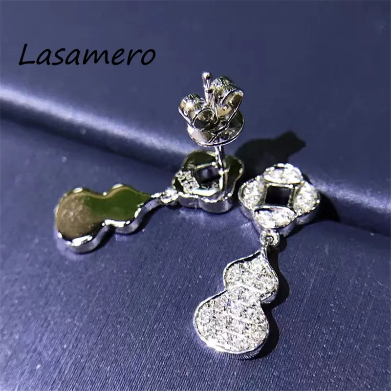 

LASAMERO 0.2CTW Gourd Shape Cut Natural Diamond 18k White Gold Earrings For Women Statement Ethnic Earring Fine Jewelry