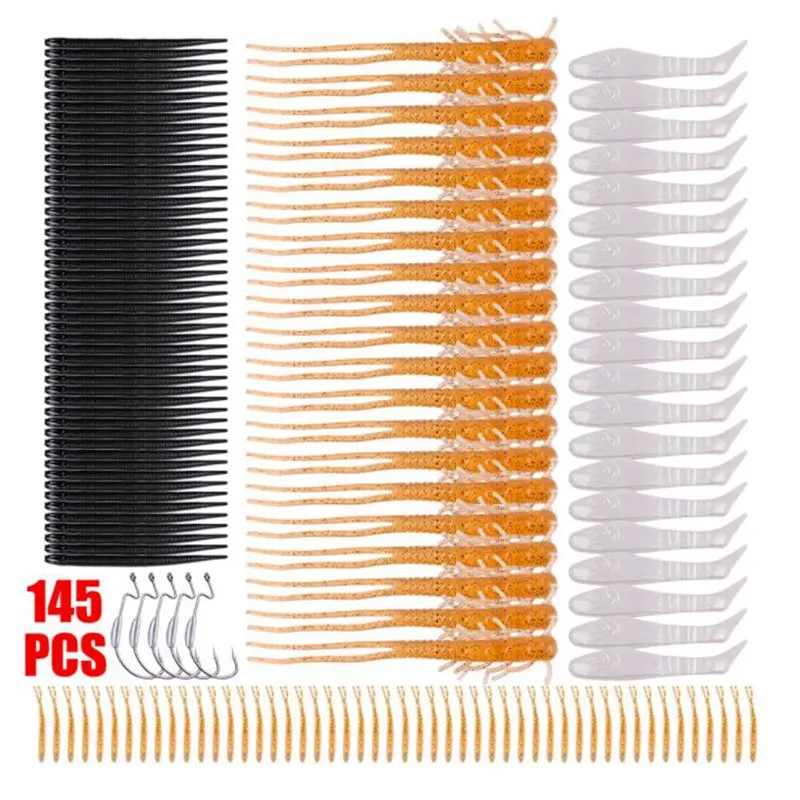 

145pcs/Suit Mixed 4 Type Soft Lure Artificial Bait Suit and 5pcs Lead Hook Leurre Souple Fishing Tackles For Ocean Lake