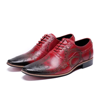 

NA120 New Pattern Red And Black Leather Oxford Shoes For Men Dress Formal Shoes Pointed Toe Business Wedding Italian Shoes