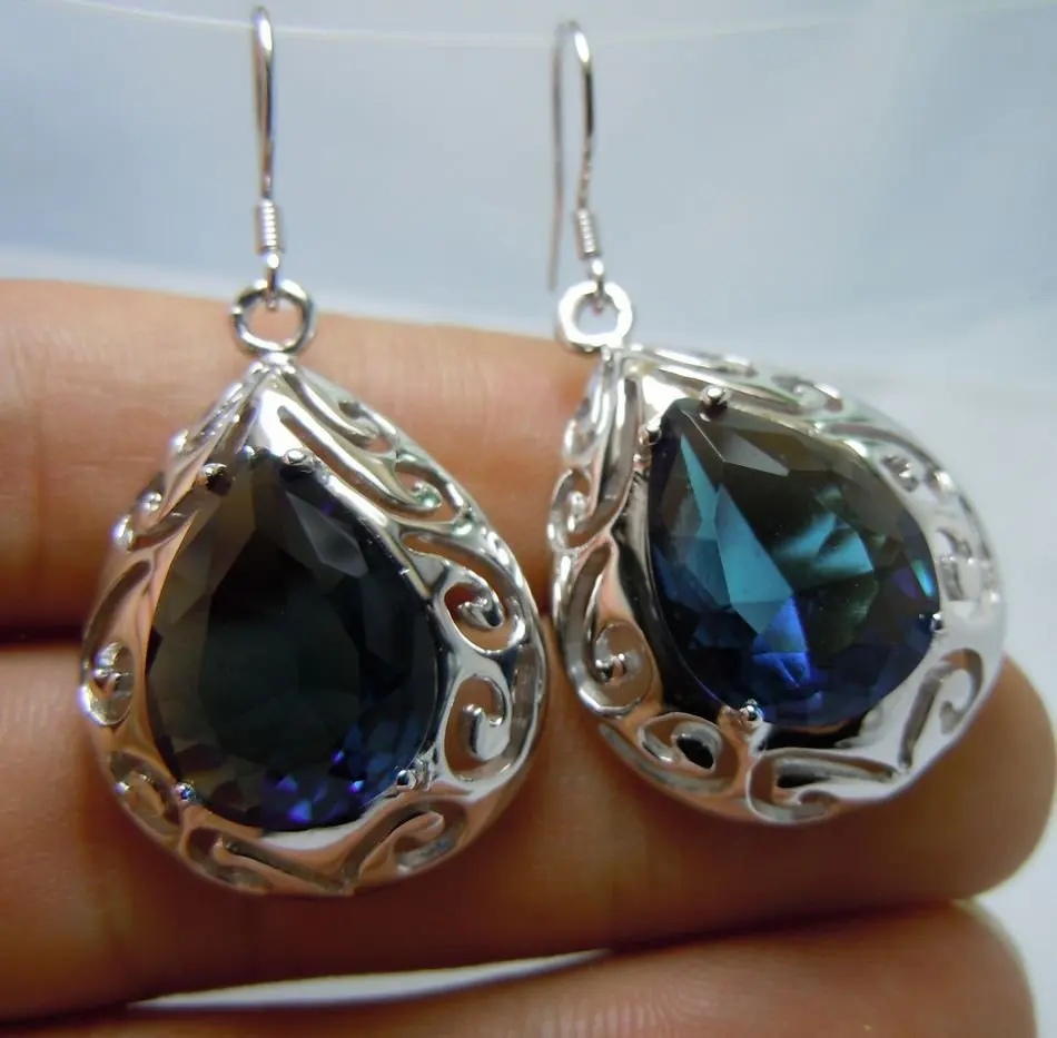 

Free transportation batch processing custom jewelry 925 silver jewelry 925 silver 100% natural sapphire teardrop-shaped earrings