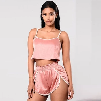 

Fashion Female Two Pieces Set Women Causal Summer Set With High Waisted Cut Tie Elastic Waist Shorts Sexy Crop Top