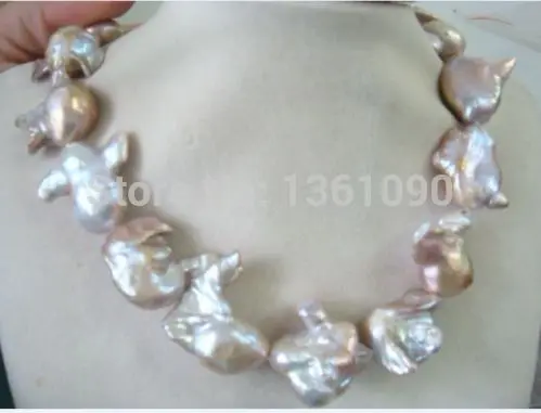 

00647 RARE HUGE SOUTH SEA PINK PURPLE BAROQUE PEARL NECKLACE AAA