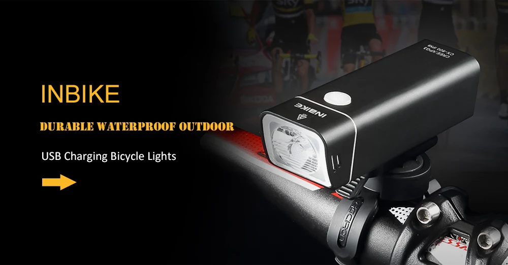 INBIKE USB Перезаряжаемый светодиодный светильник 300 лм IPX6 Водонепроницаемый велосипедный светильник передний велосипедный руль вспышка светильник 200 м видимое расстояние