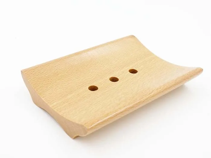 

Light beech Wood Curved Rectangle Soap Dish tray,L11-W7.7-H1.3CM