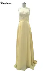 Пикантные желтые прямые платье для выпускного вечера ES 2017 шифон Кружева Аппликации овальным вырезом платье для выпускного вечера для