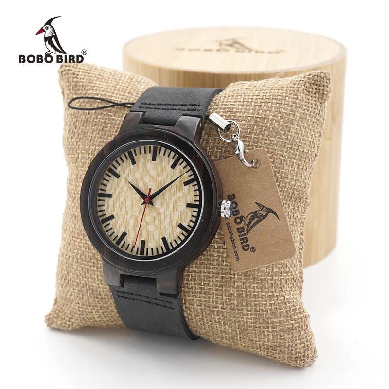 BOBO BIRD Men Ebony Wood Watches Bamboo Quartz Watch Male Brand Luxury WristWatch in Gift Box