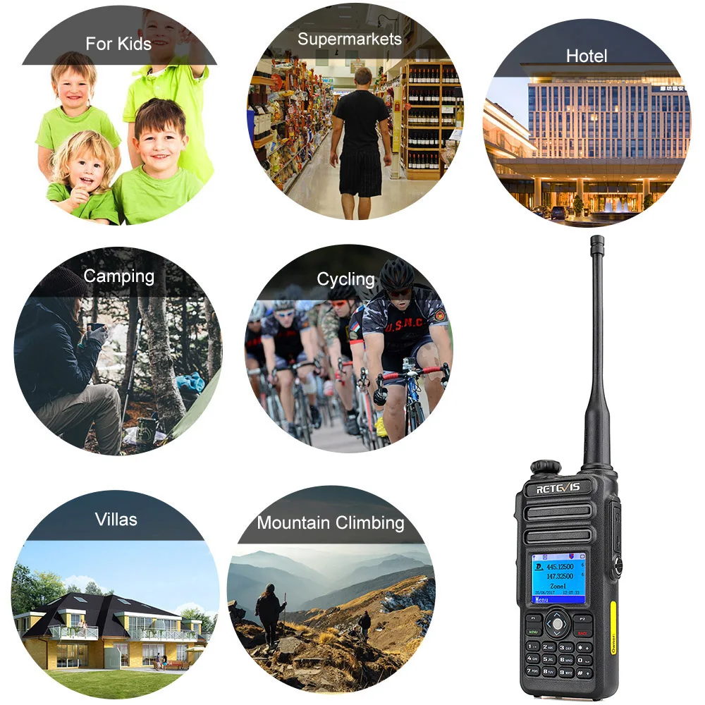 Retevis RT82 двусторонний ручной домофон IP67 водонепроницаемый Walkie Talkie w/gps двухдиапазонный VHF 3000 каналов VOX PTT DMR Interphone