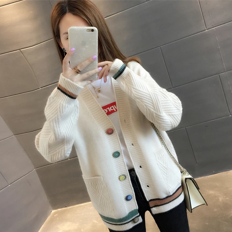 Women Sweater Coat 2019 Spring Autumn New Fashion Single-breasted Short Jacket Casual Loose Large size Female NZYD180A |