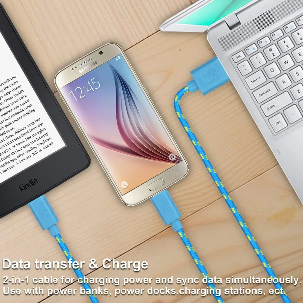 النايلون كابل يو إس بي ميكرو ملولب 1 M 2 M 3 M سريع شحن مزامنة بيانات USB كابل الشاحن لسامسونج Xiaomi أقراص الهاتف المحمول الكابلات