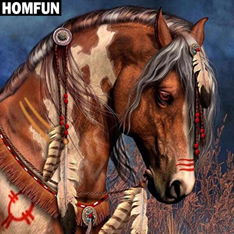 Алмазная живопись HOMFUN A06028 полноразмерная/круглая вышивка индейская лошадь для