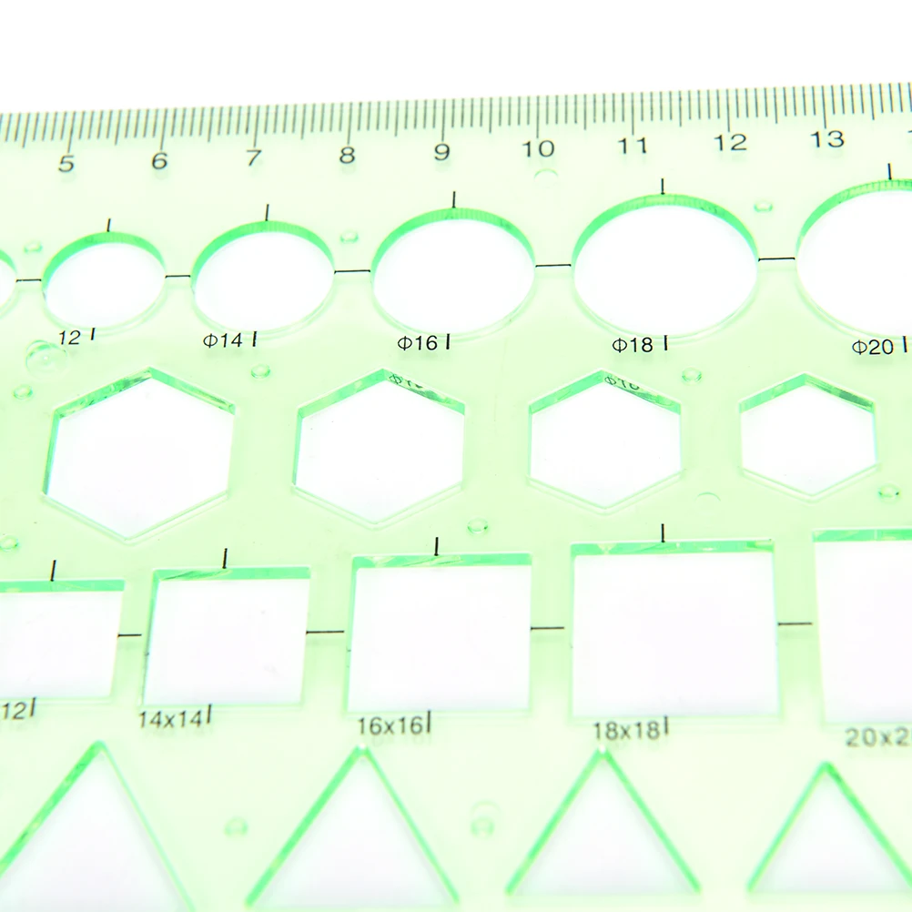 0-20 см правитель зеленый Пластик окружности, квадраты прямой трафарет геометрических фигур для школьные канцелярские