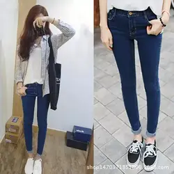 2019 весенние джинсовые брюки женские эластичные джинсы с завышенной талией тонкие джинсовые штаны дырявые джинсы женские узкие брюки