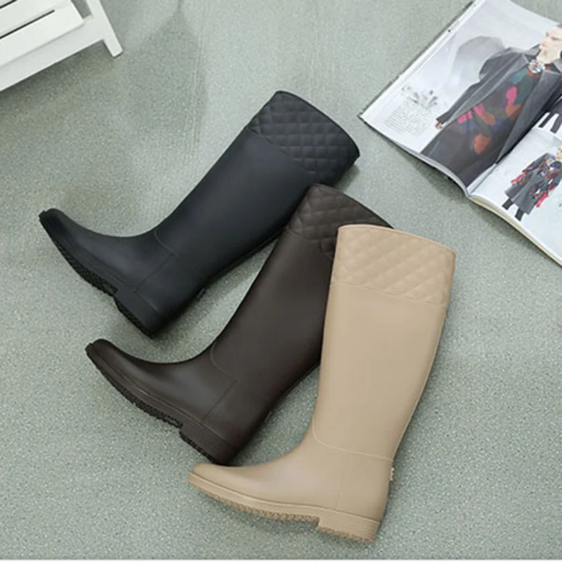 

Fashion Rubber Women Rain Boots Flats Heel Female Rainboots Waterproof Water Shoes Knee High Boots Botas Femininas