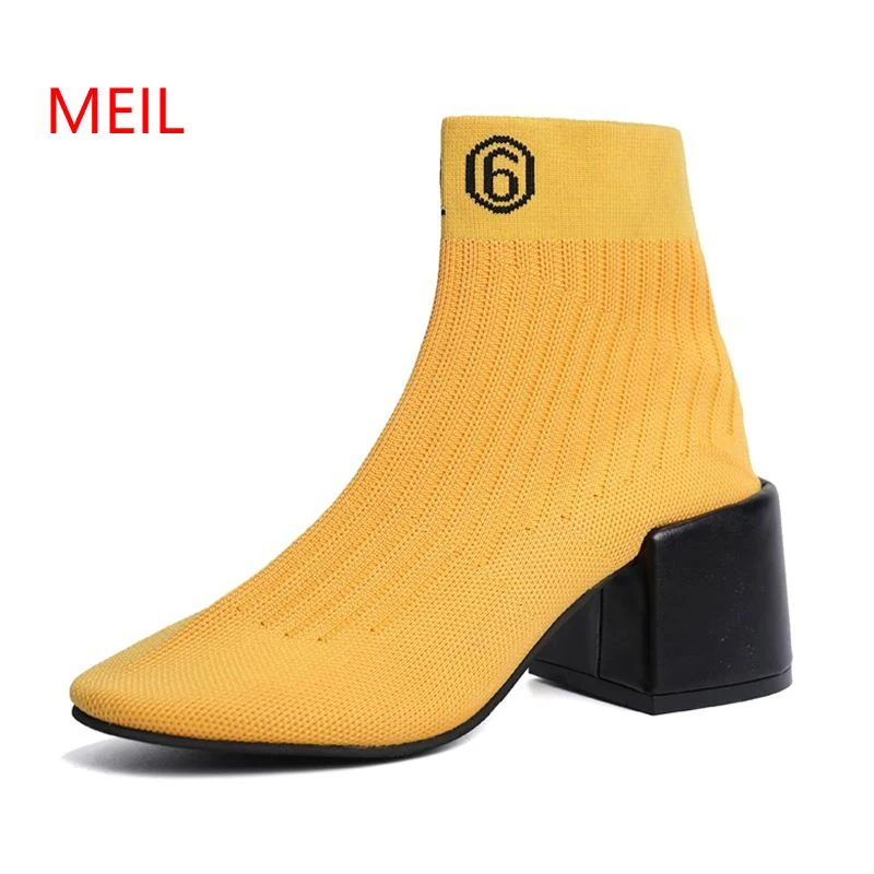 

Spring Autumn Stretch Sock Boots Women Fashion Sexy High Heel Socks Boots Slip On Round Toe Woman Ankle Boots Knitting Shoes