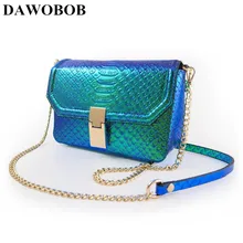 Новые женские сумки почтальонов с цепями, клапан из натуральной кожи, женские сумки на плечо, лазерная градиентная цветная Маленькая вечерняя сумка, клатч с клапаном