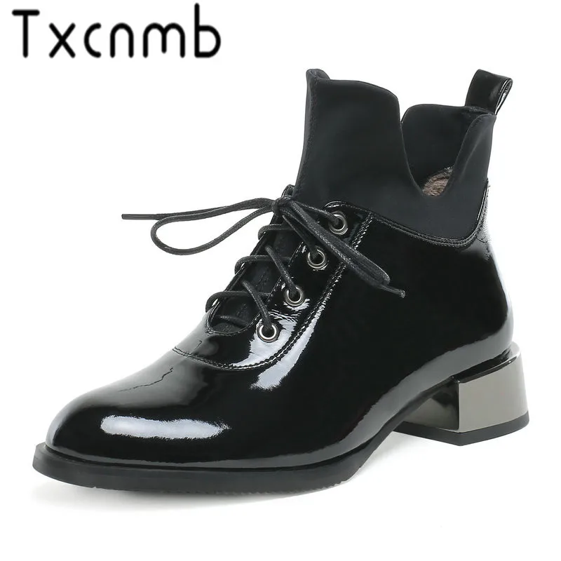

TXCNMB Top Quality Ankle Boots Women Genuine Leather Natural Boots Fashion Platform Size 34-43 Sexy Dress Shoes Woman