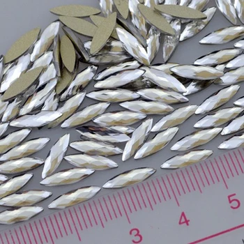 

100PCS Clear Glitter Facets Flat Back Marquise Shapes Acrylic Nail Art Rhinestones Gems Decorations IDH DIY Tips