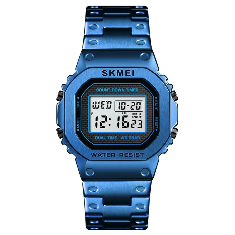 Водонепроницаемые цифровые часы с хронографом обратного отсчета для мужчин, модные уличные спортивные наручные часы от ведущего бренда SKMEI, мужские часы с будильником - Цвет: Blue