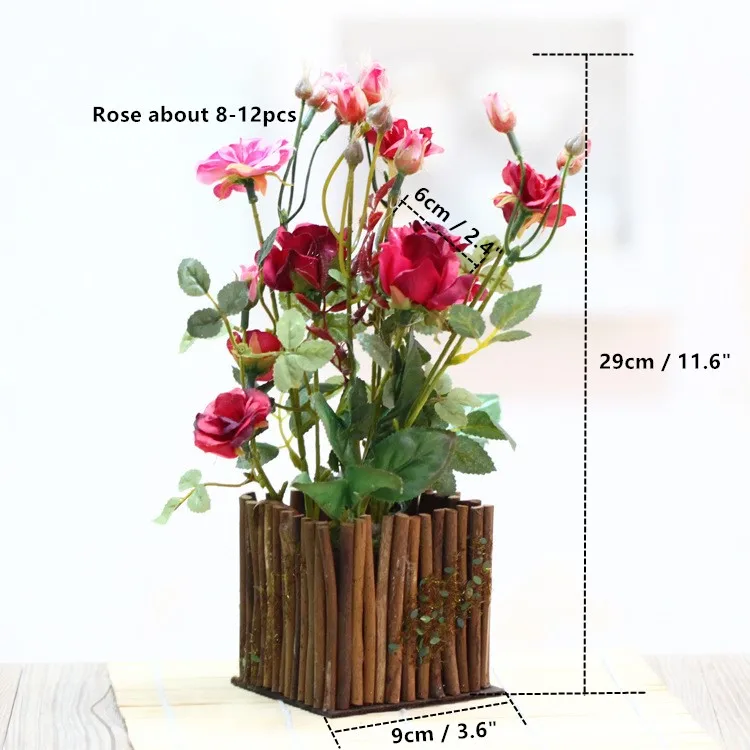 Деревянный забор бонсай искусственные розы цветы с вазой набор в горшках поддельные цветы настольные домашние декоративные растения