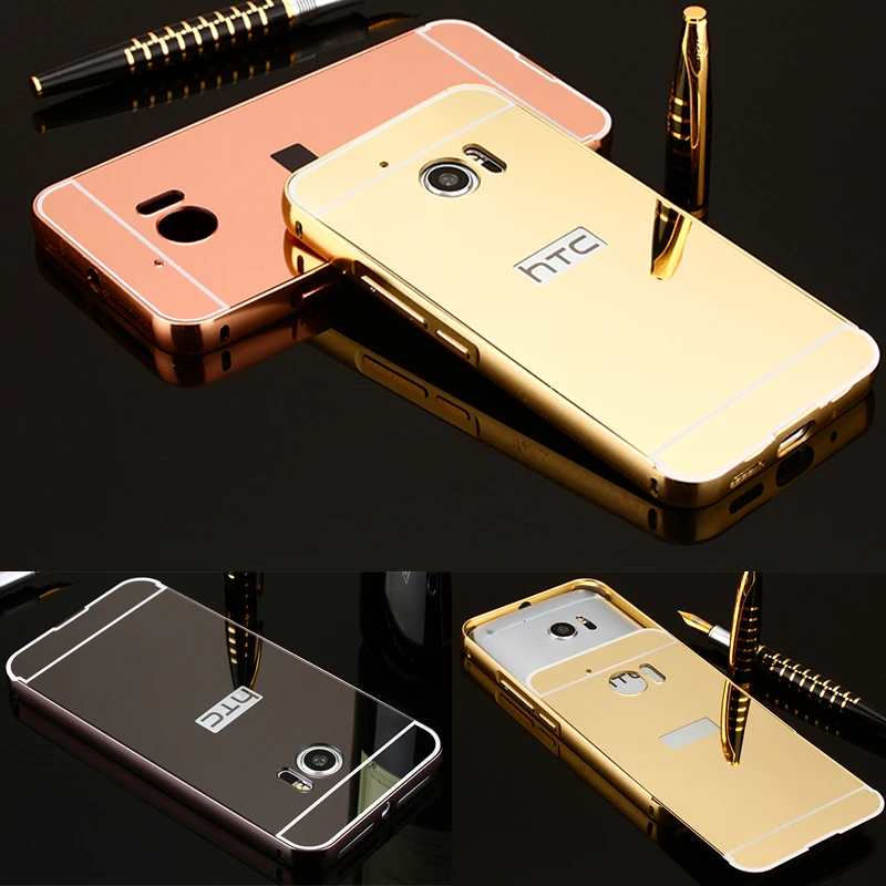 

For HTC 10 M10 Case Plating Metal Frame with Mirror Effect Back Cover Hard Case for HTC One M10 M 10 5.2" Phone Shell Cover