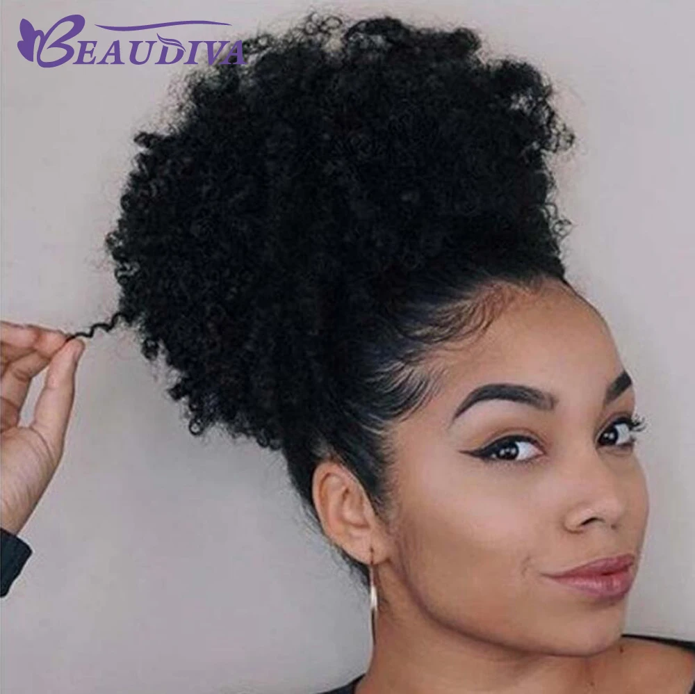 Short Afro Kinky Pony Tail Clip in Afro Kinky Curly Ponytail For Women