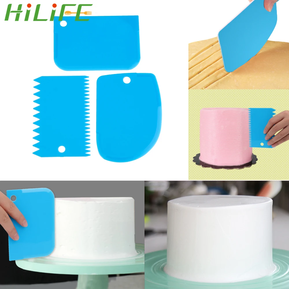 

HILIFE 3pcs/set Plastic Dough Knife Icing Fondant Scraper DIY Cream Scraper Set Jagged Edge Cake Spatulas Baking Pastry Tools