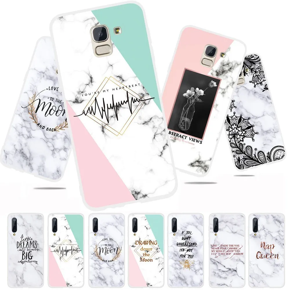 

White Marble Letter Flower Phone Case For Samsung Galaxy J2 J3 Pro J4 J5 J6 J7 J8 Plus 2018 2017 2016 Soft TPU Back Cover Couqe